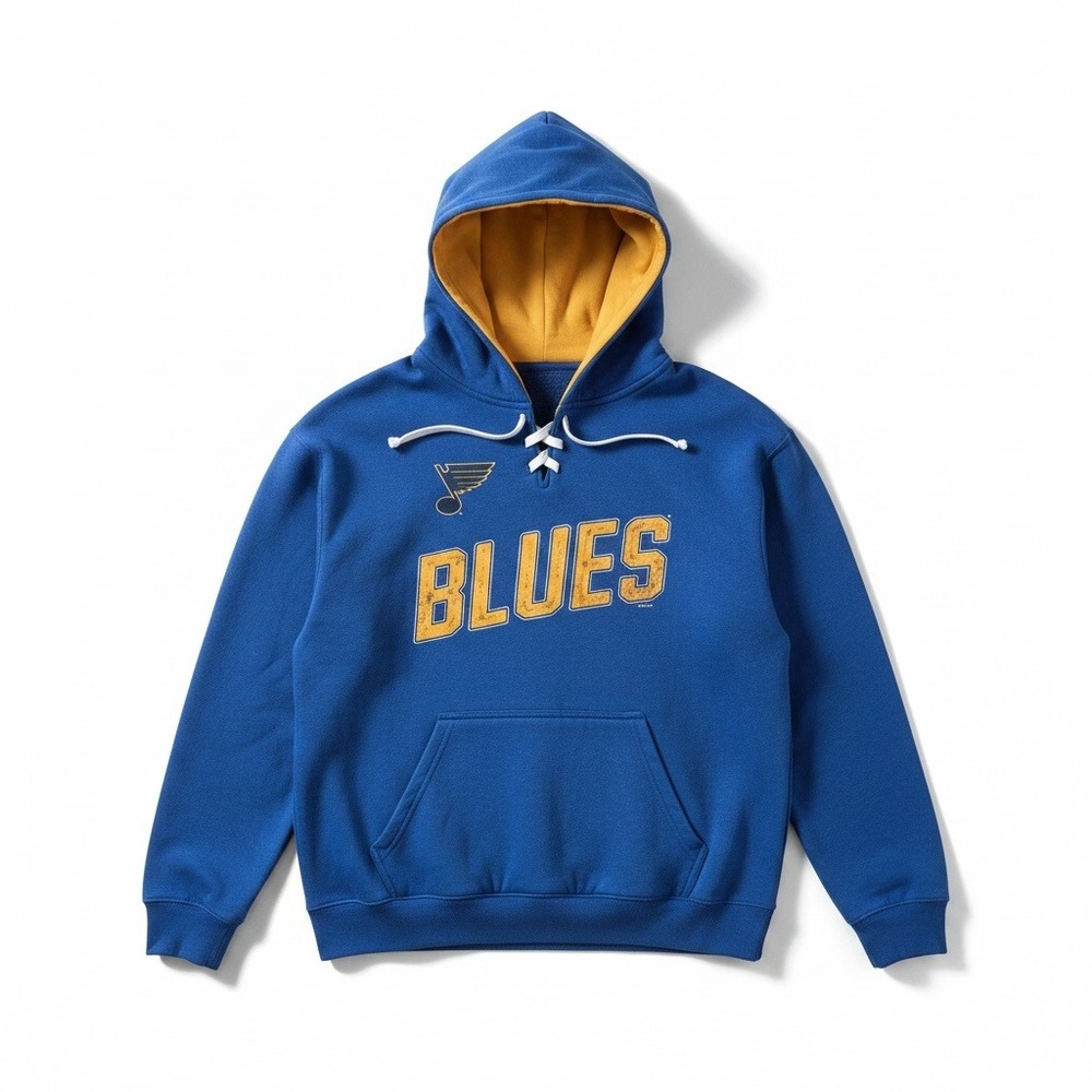 St. Louis Blues NHL Hoodie Large Blue Gold Lace Up Pullover Hoodie